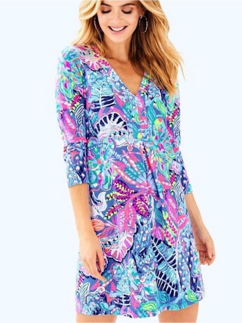 Lilly Pulitzer Long Sleeve Amina Dress Fantasy Garden Size Xs Neon Bright Summer